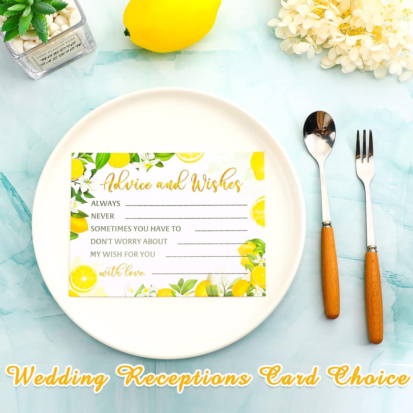 50 Pcs Advice and Wishes Cards, Uncoated Wedding Advice Cards Heavyweight Printed Guestbook for The Bride and Groom, Baby Shower, Wedding Shower, Birthday Party(Lemon Theme)