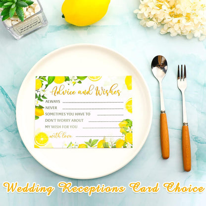 50 Pcs Advice and Wishes Cards, Uncoated Wedding Advice Cards Heavyweight Printed Guestbook for The Bride and Groom, Baby Shower, Wedding Shower, Birthday Party(Lemon Theme)