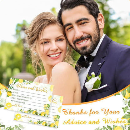 50 Pcs Advice and Wishes Cards, Uncoated Wedding Advice Cards Heavyweight Printed Guestbook for The Bride and Groom, Baby Shower, Wedding Shower, Birthday Party(Lemon Theme)