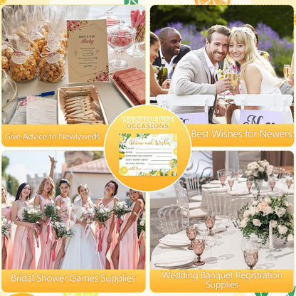 50 Pcs Advice and Wishes Cards, Uncoated Wedding Advice Cards Heavyweight Printed Guestbook for The Bride and Groom, Baby Shower, Wedding Shower, Birthday Party(Lemon Theme)