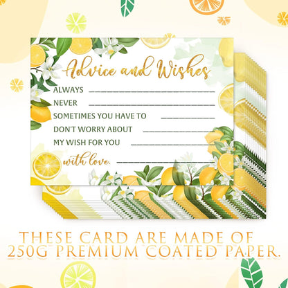 50 Pcs Advice and Wishes Cards, Uncoated Wedding Advice Cards Heavyweight Printed Guestbook for The Bride and Groom, Baby Shower, Wedding Shower, Birthday Party(Lemon Theme)