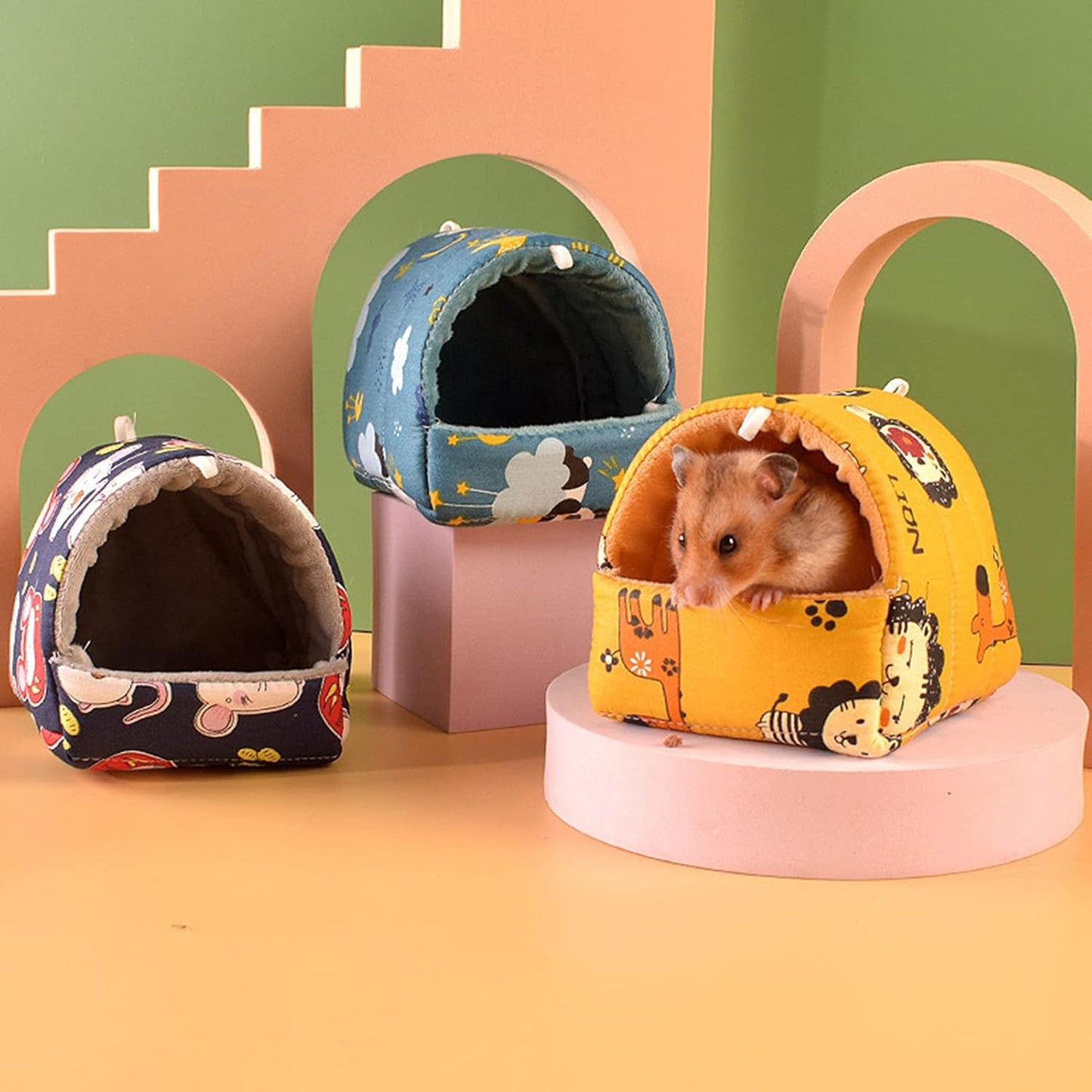 Guinea Pig Bed, Cave Cozy Hamster House Hideout for Guinea Pig Ferret Hedgehog Chinchilla Bearded Dragon Winter Nest Hamster Accessories Elk Yellow S