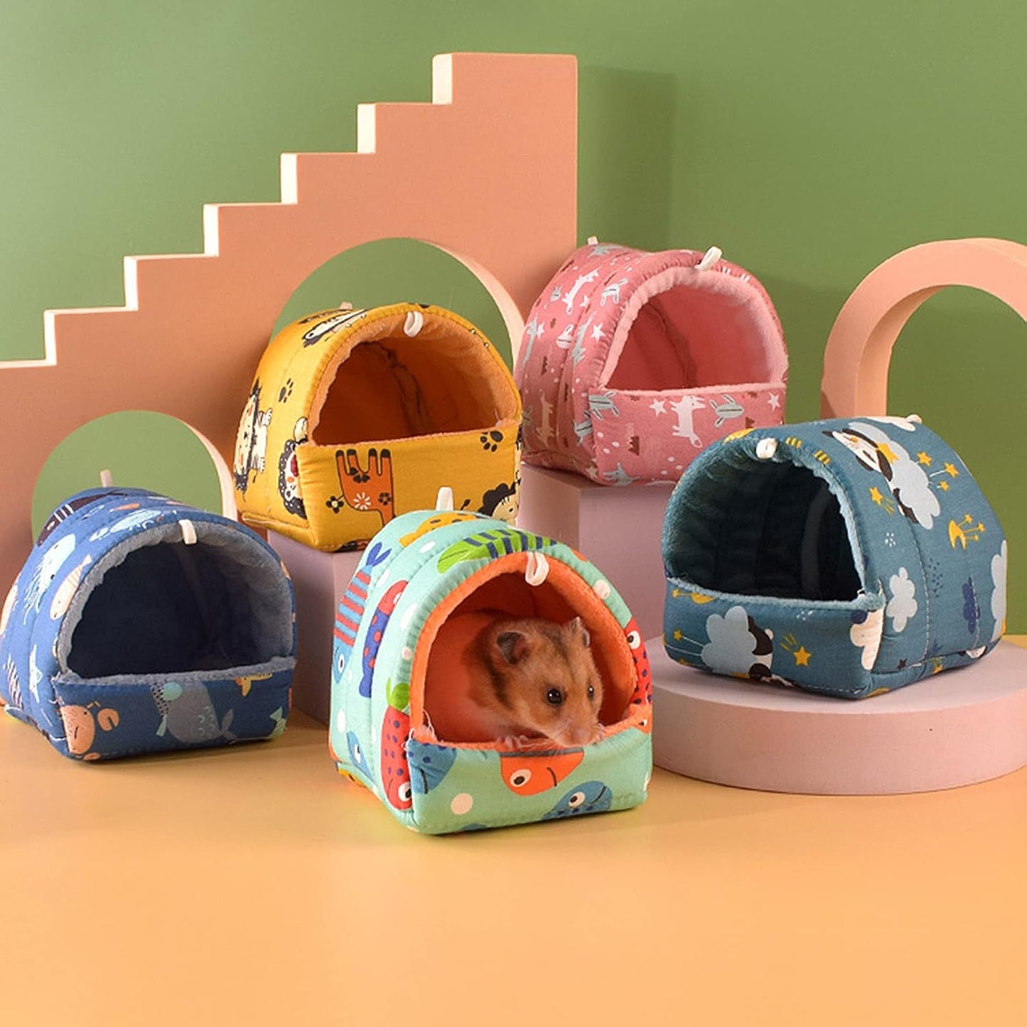 Guinea Pig Bed, Cave Cozy Hamster House Hideout for Guinea Pig Ferret Hedgehog Chinchilla Bearded Dragon Winter Nest Hamster Accessories Elk Yellow S