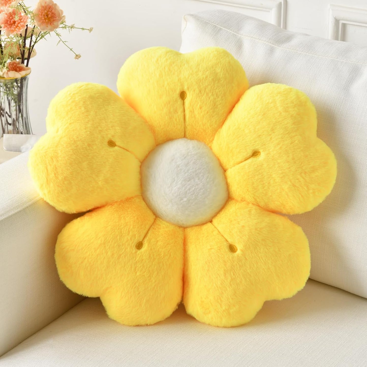 Flower Pillow, Cute Decorative Throw Pillows for Couch Bed | Yellow Flower Shaped Pillow with Soft Plush, 15" Cute Daisy Pillow Dorm Decor Floor Seating Cushion