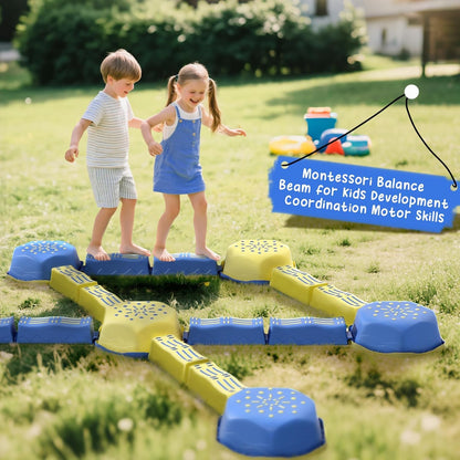 18 Pieces Non-Slip Balance Beam Stepping Stones for Kids 3 Years + Stackable Obstacle Course Balance Board for Toddlers Thicken Plastic Hold up 220LBS Indoor Outdoor Sensory Toy
