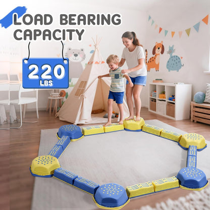 18 Pieces Non-Slip Balance Beam Stepping Stones for Kids 3 Years + Stackable Obstacle Course Balance Board for Toddlers Thicken Plastic Hold up 220LBS Indoor Outdoor Sensory Toy