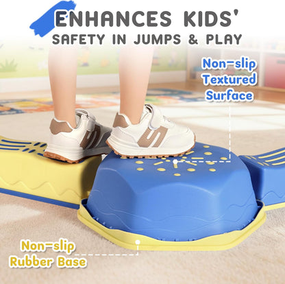 18 Pieces Non-Slip Balance Beam Stepping Stones for Kids 3 Years + Stackable Obstacle Course Balance Board for Toddlers Thicken Plastic Hold up 220LBS Indoor Outdoor Sensory Toy