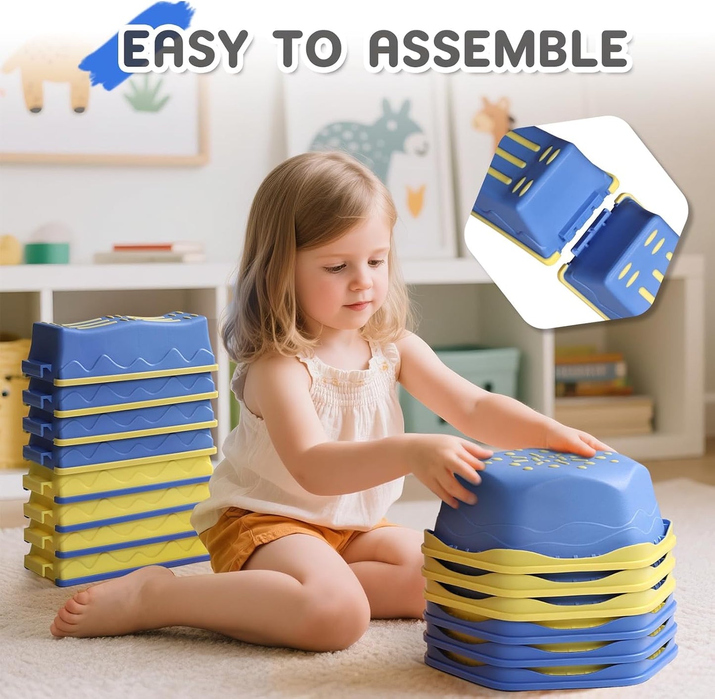18 Pieces Non-Slip Balance Beam Stepping Stones for Kids 3 Years + Stackable Obstacle Course Balance Board for Toddlers Thicken Plastic Hold up 220LBS Indoor Outdoor Sensory Toy