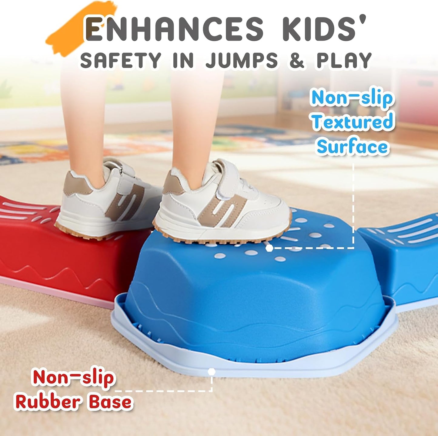 18 Pieces Non-Slip Balance Beam Stepping Stones for Kids 3 Years + Stackable Obstacle Course Balance Board for Toddlers Thicken Plastic Hold up 220LBS Indoor Outdoor Sensory Toy