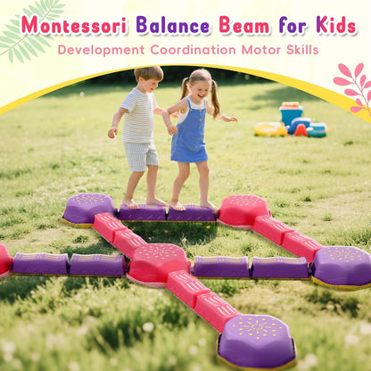 18 Pieces Non-Slip Balance Beam Stepping Stones for Kids 3 Years + Stackable Obstacle Course Balance Board for Toddlers Thicken Plastic Hold up 220LBS Indoor Outdoor Sensory Toy