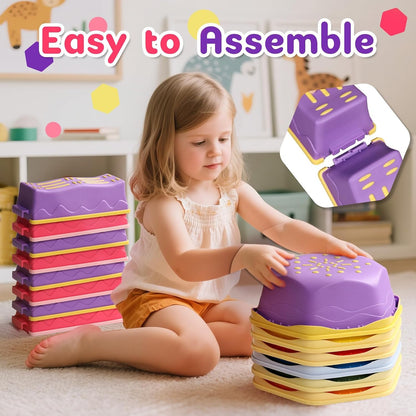 18 Pieces Non-Slip Balance Beam Stepping Stones for Kids 3 Years + Stackable Obstacle Course Balance Board for Toddlers Thicken Plastic Hold up 220LBS Indoor Outdoor Sensory Toy