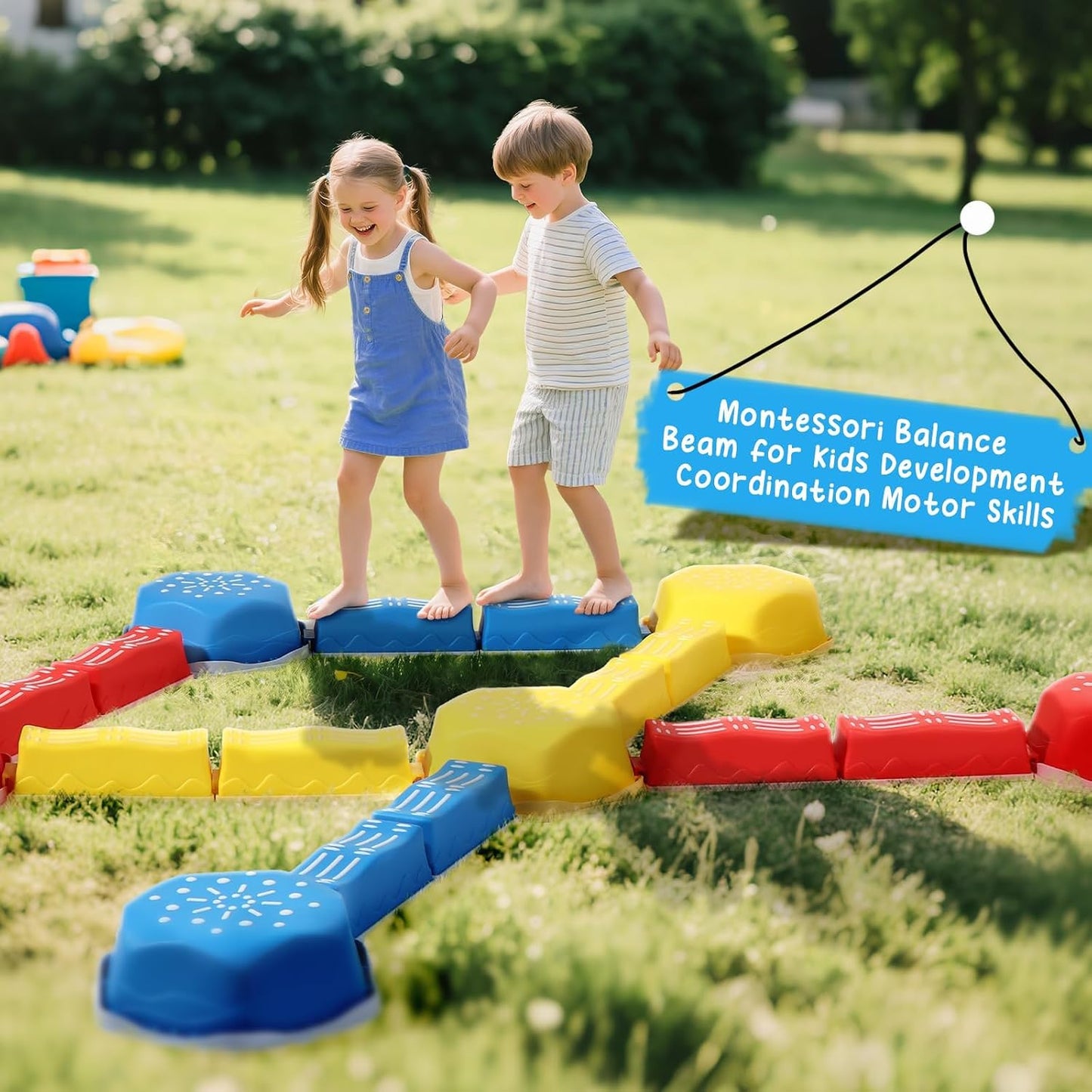 18 Pieces Non-Slip Balance Beam Stepping Stones for Kids 3 Years + Stackable Obstacle Course Balance Board for Toddlers Thicken Plastic Hold up 220LBS Indoor Outdoor Sensory Toy