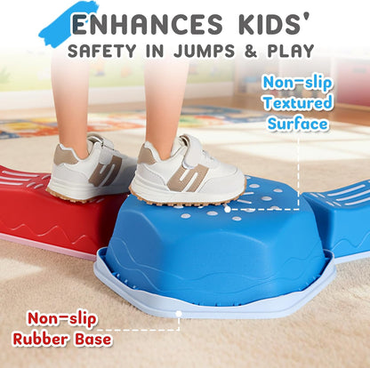 18 Pieces Non-Slip Balance Beam Stepping Stones for Kids 3 Years + Stackable Obstacle Course Balance Board for Toddlers Thicken Plastic Hold up 220LBS Indoor Outdoor Sensory Toy