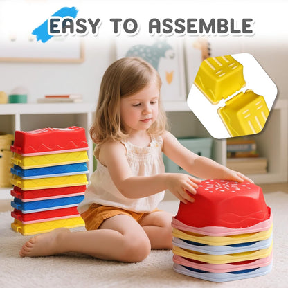 18 Pieces Non-Slip Balance Beam Stepping Stones for Kids 3 Years + Stackable Obstacle Course Balance Board for Toddlers Thicken Plastic Hold up 220LBS Indoor Outdoor Sensory Toy