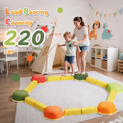 18 Pieces Non-Slip Balance Beam Stepping Stones for Kids 3 Years + Stackable Obstacle Course Balance Board for Toddlers Thicken Plastic Hold up 220LBS Indoor Outdoor Sensory Toy