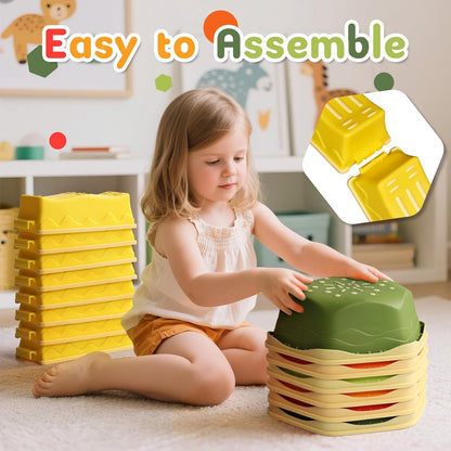 18 Pieces Non-Slip Balance Beam Stepping Stones for Kids 3 Years + Stackable Obstacle Course Balance Board for Toddlers Thicken Plastic Hold up 220LBS Indoor Outdoor Sensory Toy