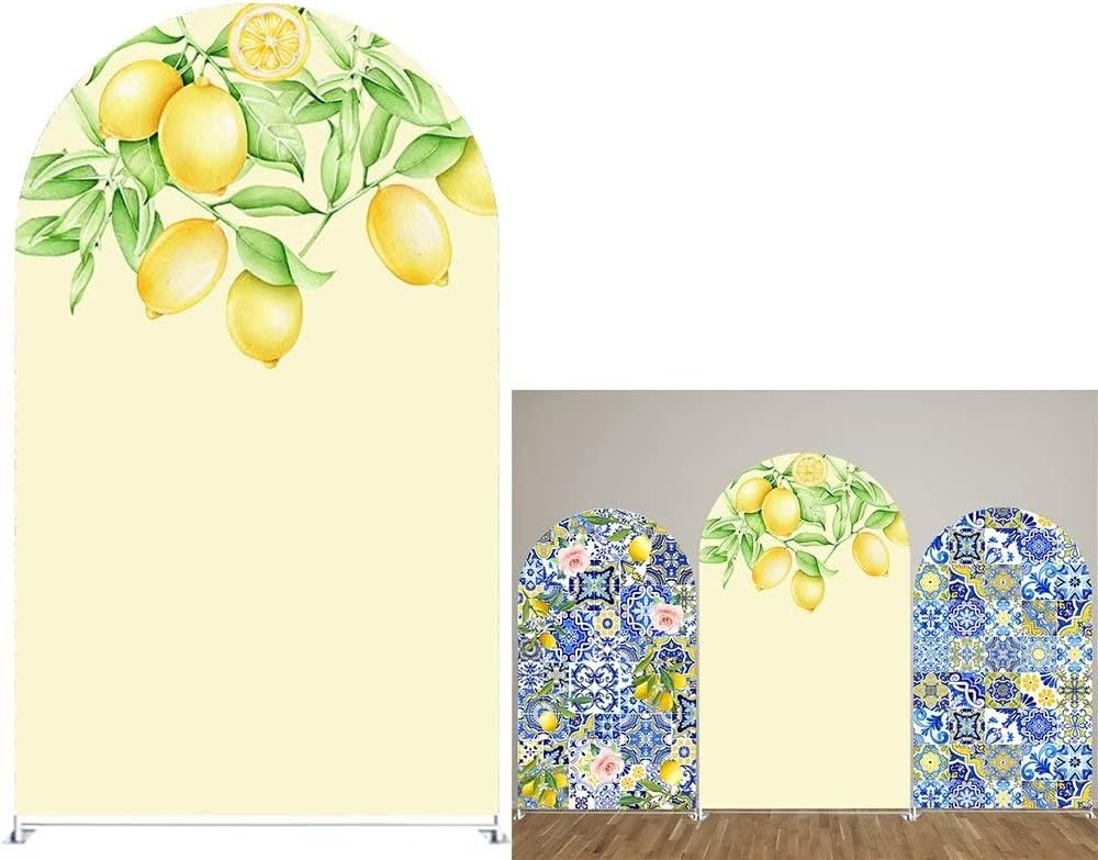Positano Lemons Yellow Arched Stretchy Fabric Covers for Parties Arch Backdrop Stand Cover Porcelain Party Decor Props(2.5x6ft)