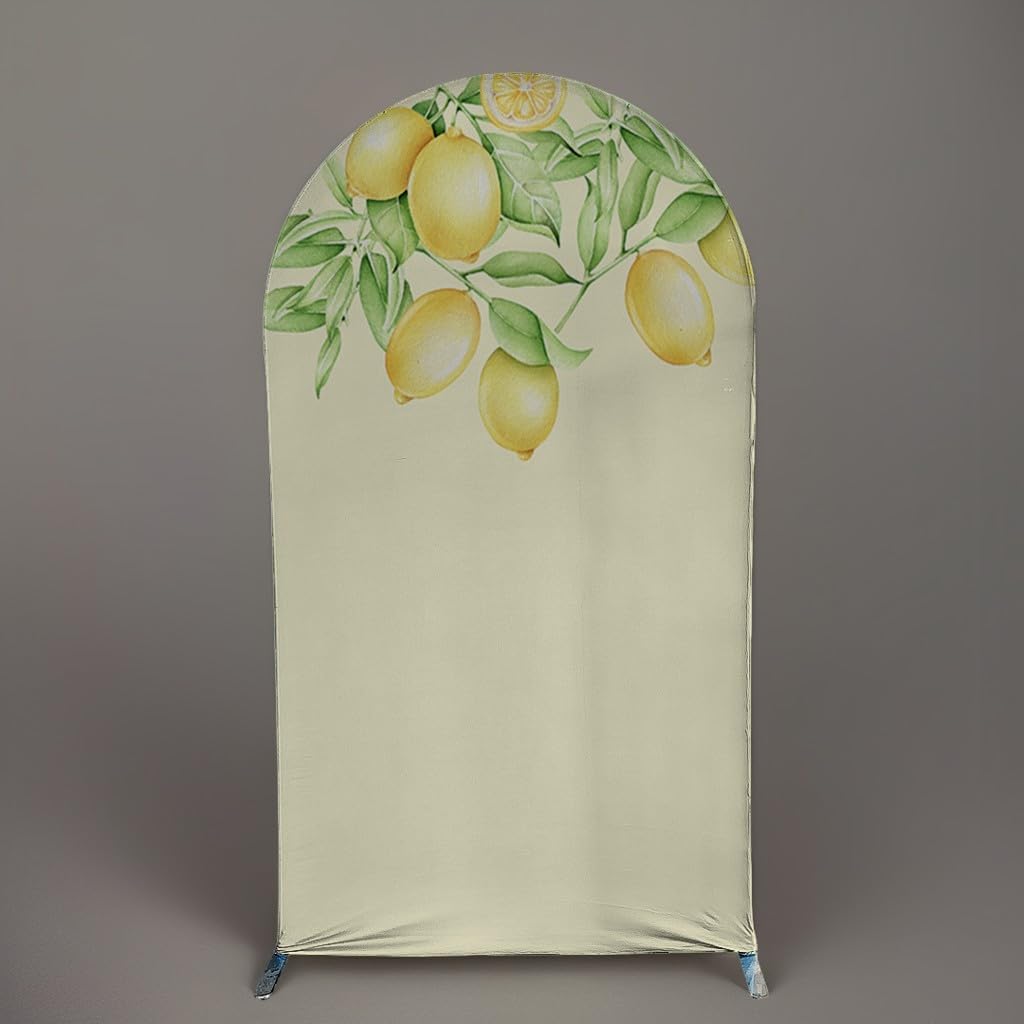 Positano Lemons Yellow Arched Stretchy Fabric Covers for Parties Arch Backdrop Stand Cover Porcelain Party Decor Props(2.5x6ft)