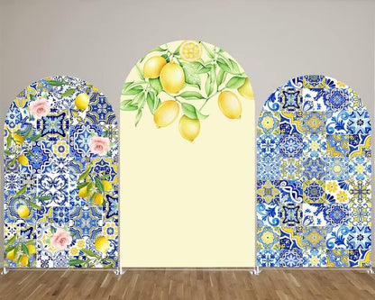 Positano Lemons Yellow Arched Stretchy Fabric Covers for Parties Arch Backdrop Stand Cover Porcelain Party Decor Props(2.5x6ft)