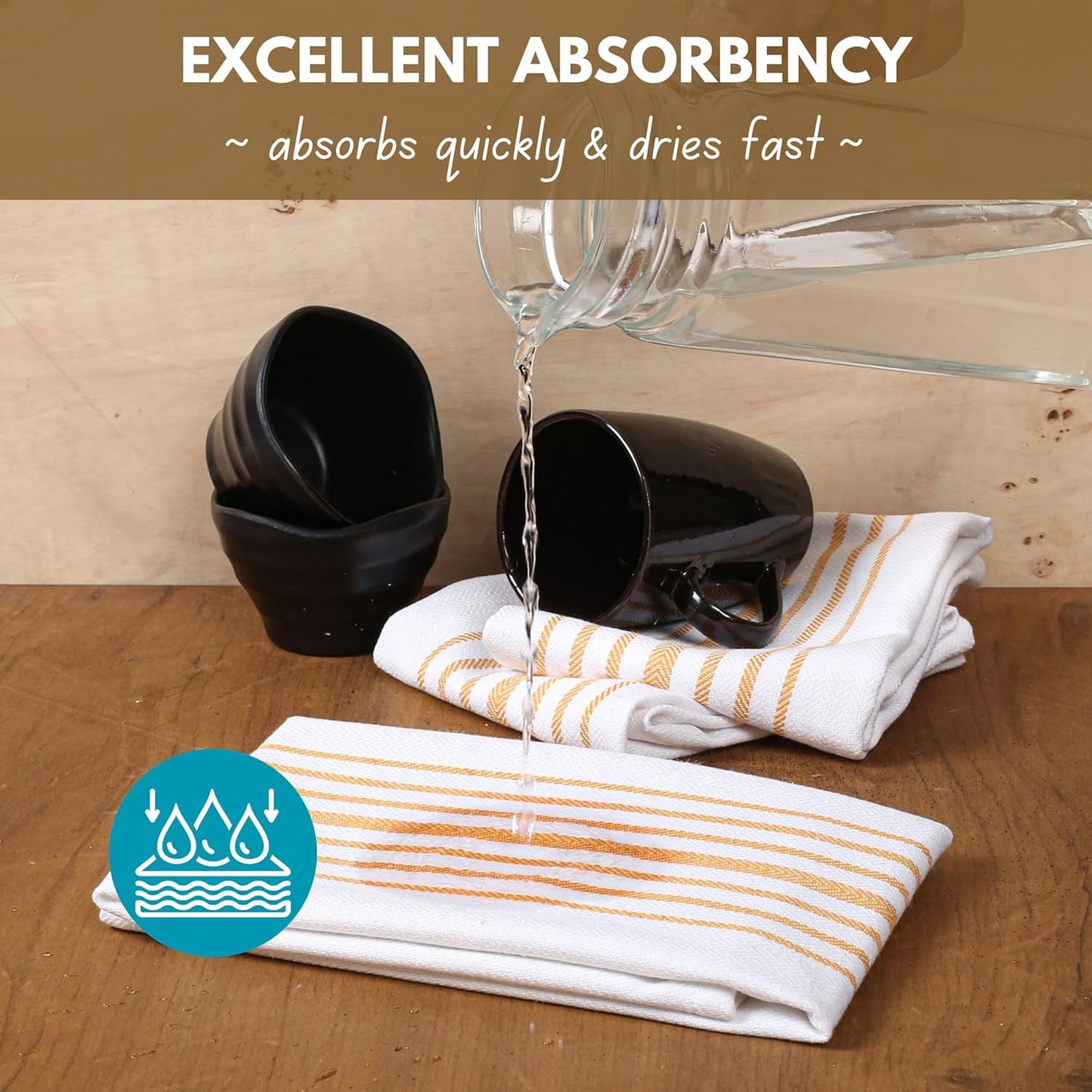 Yellow Stripe Kitchen Dish Towels 16"x26" Set of 4 - Herringbone Weave Scandia Striped 100% Cotton Dish Cloths for Washing Dishes, Absorbent Hand Towels - Yellow White