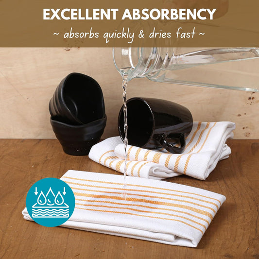 Yellow Stripe Kitchen Dish Towels 16"x26" Set of 4 - Herringbone Weave Scandia Striped 100% Cotton Dish Cloths for Washing Dishes, Absorbent Hand Towels - Yellow White