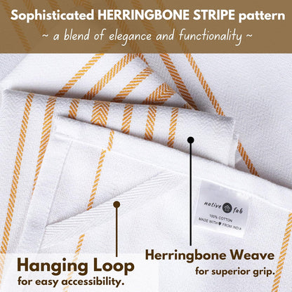 Yellow Stripe Kitchen Dish Towels 16"x26" Set of 4 - Herringbone Weave Scandia Striped 100% Cotton Dish Cloths for Washing Dishes, Absorbent Hand Towels - Yellow White
