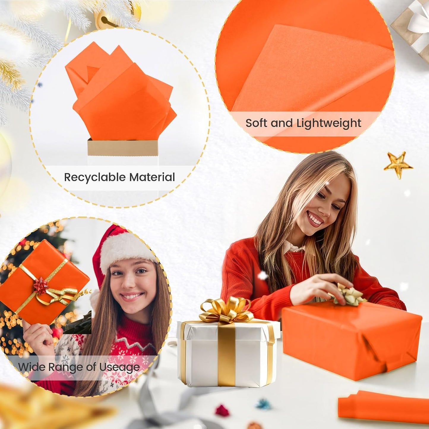 Orange Tissue Paper for Gift Bags - 30 Sheets of Orange Wrapping Tissue Paper Bulk Packaging Paper for Weddings Birthday DIY Project Christmas Halloween Thanksgiving Gift Wrapping Crafts Decor