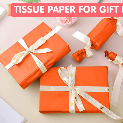 Orange Tissue Paper for Gift Bags - 30 Sheets of Orange Wrapping Tissue Paper Bulk Packaging Paper for Weddings Birthday DIY Project Christmas Halloween Thanksgiving Gift Wrapping Crafts Decor