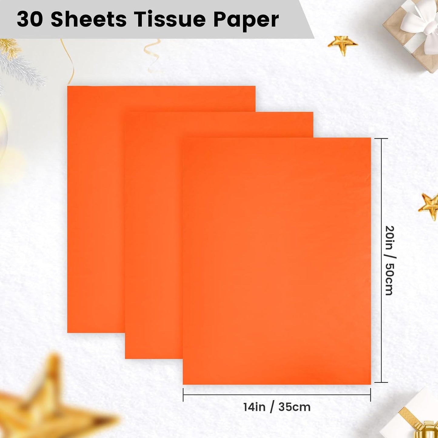 Orange Tissue Paper for Gift Bags - 30 Sheets of Orange Wrapping Tissue Paper Bulk Packaging Paper for Weddings Birthday DIY Project Christmas Halloween Thanksgiving Gift Wrapping Crafts Decor