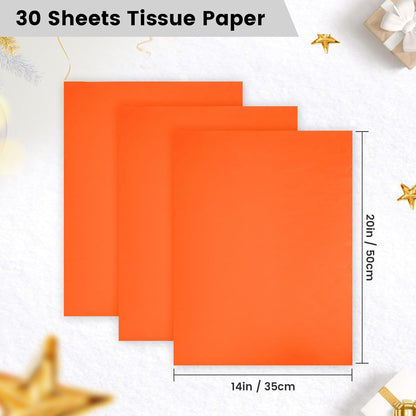 Orange Tissue Paper for Gift Bags - 30 Sheets of Orange Wrapping Tissue Paper Bulk Packaging Paper for Weddings Birthday DIY Project Christmas Halloween Thanksgiving Gift Wrapping Crafts Decor