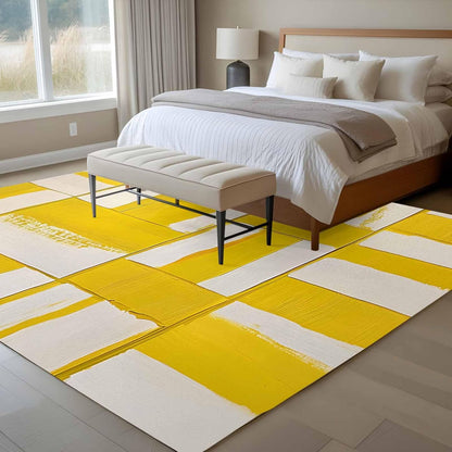 Abstract Art 5'x7' Area Rugs, Modernism Yellow Color Block Washable Area Rugs Non-Slip Indoor Floor Mats Carpet for Living Room Bedroom Dining Room