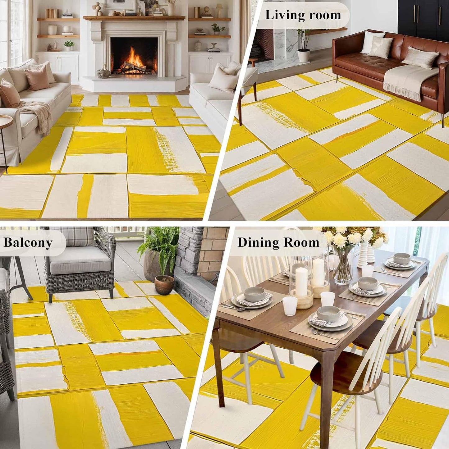 Abstract Art 5'x7' Area Rugs, Modernism Yellow Color Block Washable Area Rugs Non-Slip Indoor Floor Mats Carpet for Living Room Bedroom Dining Room