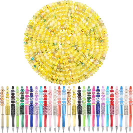Large Hole European Beads for Pens - 100 Pieces Assorted Yellow Fairy Wand Garden Lampwork Craft Spacer Beads for DIY Charms Bracelet Necklace Decoration Jewelry Making Supplies