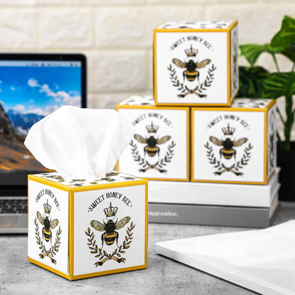12 Pack Honey Bee Facial Tissues Cube Boxes 3 Ply Square Face Tissues Box Cover Holder for Spring Summer party Home Bathroom Office Car Accessories (Yellow)