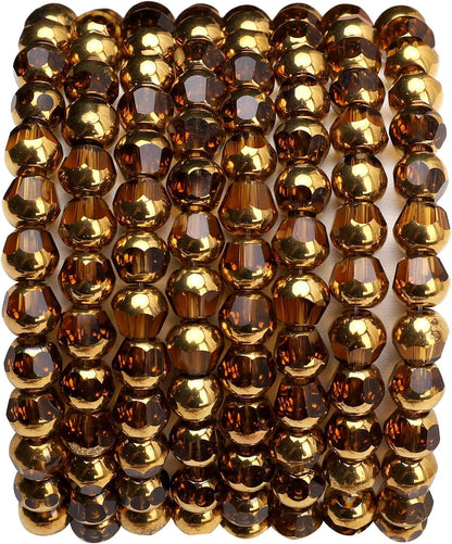 Glass Round Beads Yellow Octagon Faceted 6x5mm 100pcs Golden Edge Crystal Loose Beads for DIY Craft Jewelry Making