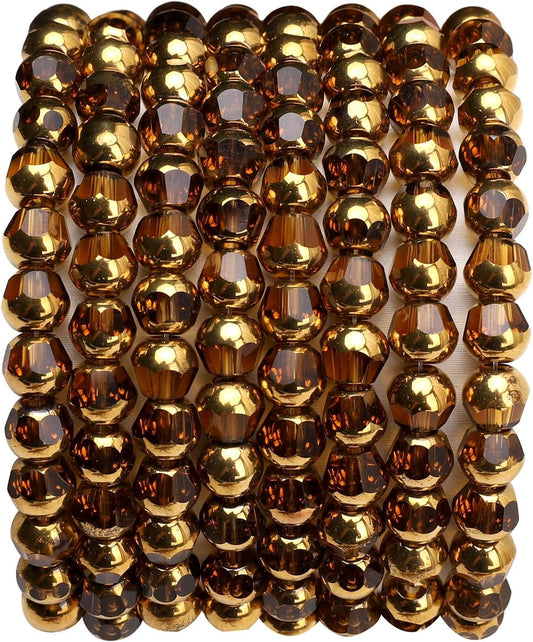 Glass Round Beads Yellow Octagon Faceted 6x5mm 100pcs Golden Edge Crystal Loose Beads for DIY Craft Jewelry Making