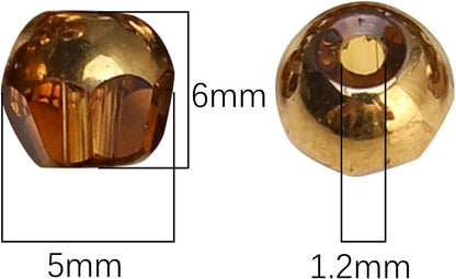 Glass Round Beads Yellow Octagon Faceted 6x5mm 100pcs Golden Edge Crystal Loose Beads for DIY Craft Jewelry Making