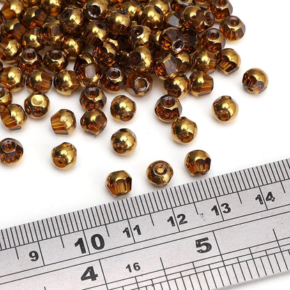 Glass Round Beads Yellow Octagon Faceted 6x5mm 100pcs Golden Edge Crystal Loose Beads for DIY Craft Jewelry Making