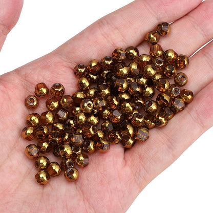 Glass Round Beads Yellow Octagon Faceted 6x5mm 100pcs Golden Edge Crystal Loose Beads for DIY Craft Jewelry Making
