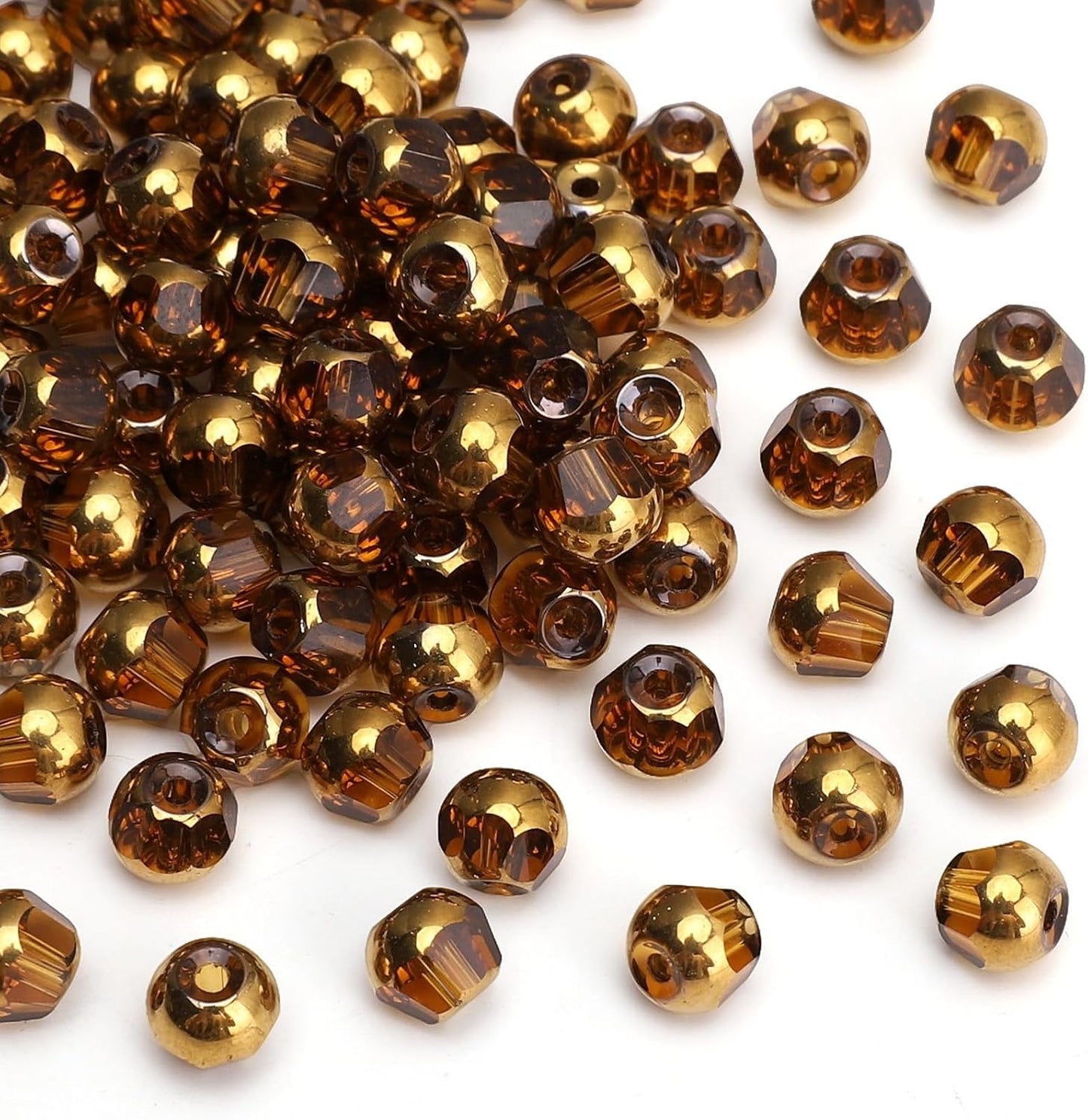 Glass Round Beads Yellow Octagon Faceted 6x5mm 100pcs Golden Edge Crystal Loose Beads for DIY Craft Jewelry Making