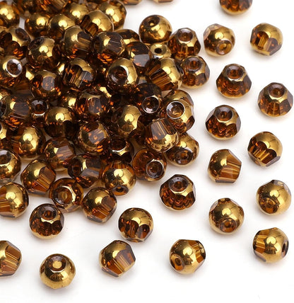 Glass Round Beads Yellow Octagon Faceted 6x5mm 100pcs Golden Edge Crystal Loose Beads for DIY Craft Jewelry Making
