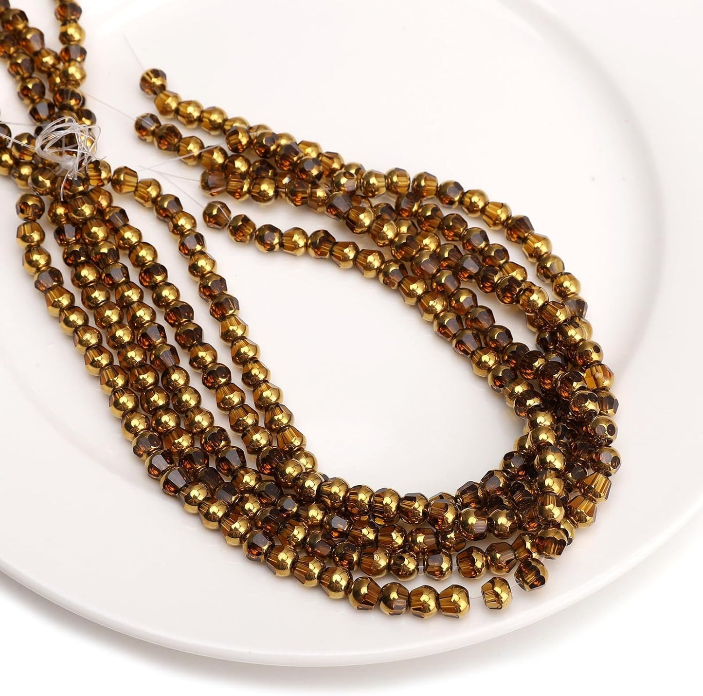 Glass Round Beads Yellow Octagon Faceted 6x5mm 100pcs Golden Edge Crystal Loose Beads for DIY Craft Jewelry Making