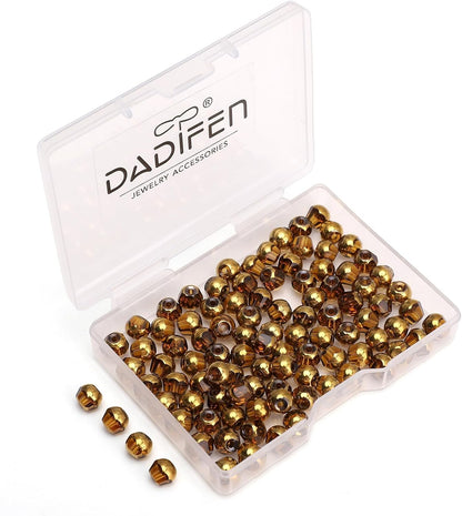 Glass Round Beads Yellow Octagon Faceted 6x5mm 100pcs Golden Edge Crystal Loose Beads for DIY Craft Jewelry Making