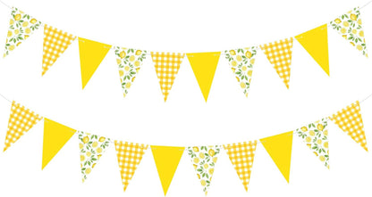2 Pcs Lemon Party Decorations Yellow Plaid Floral Lemon Banner Bunting Hanging Triangle Garland Streamer for Wedding Bridal Shower Engagement Bachelorette Baby Shower Birthday Party Supplies