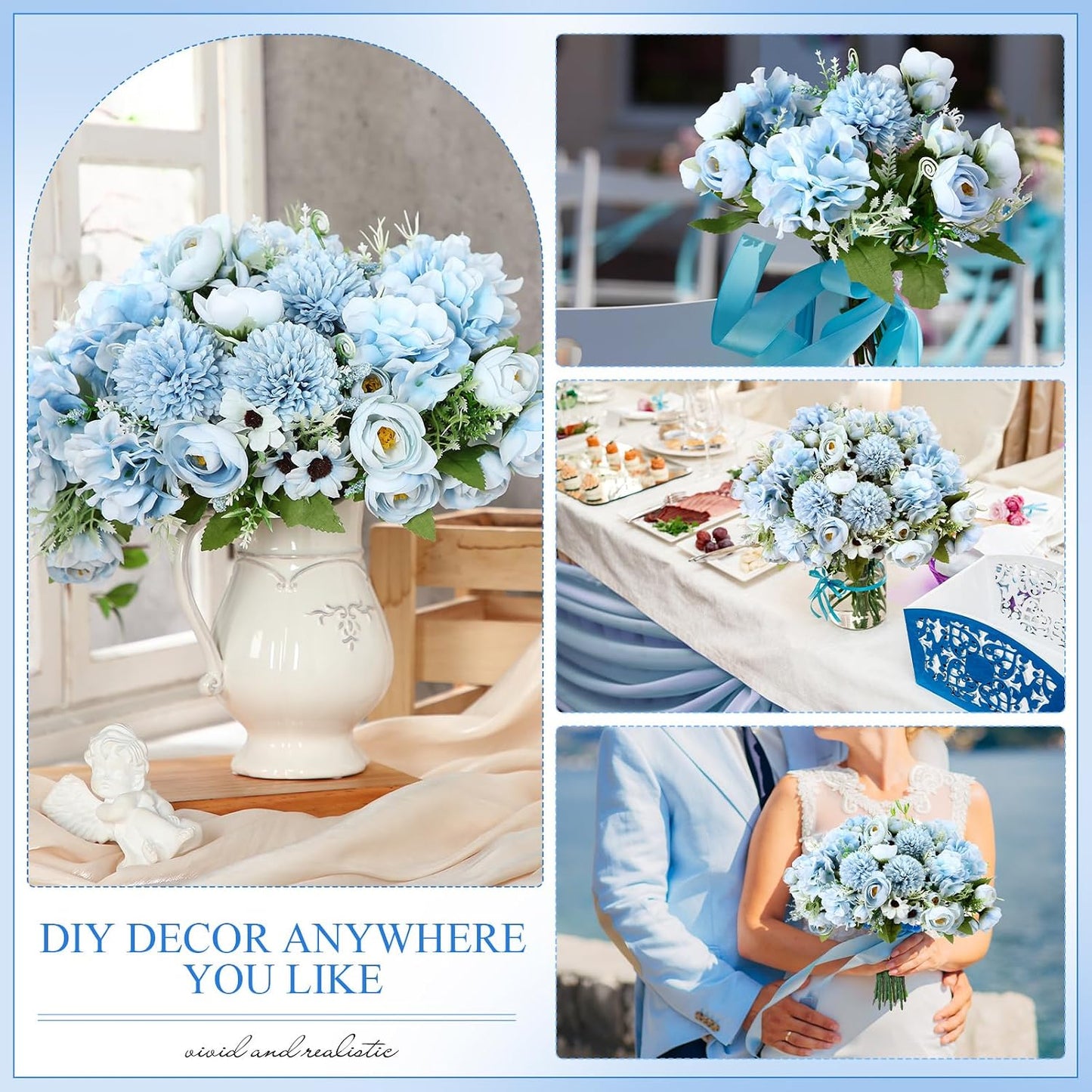 Peonies Artificial Flowers Faux Roses Silk Flowers Hydrangea Artificial Bouquet for Wedding Table Centerpiece Floral Vase Home Office Bridal Decor(Light Yellow,12 Bundles)