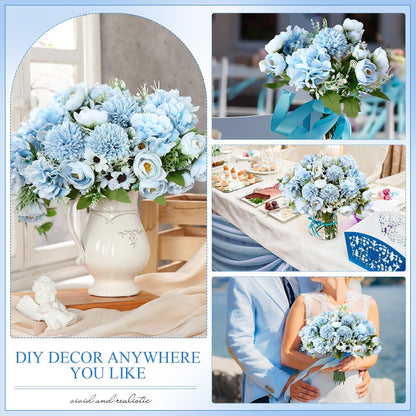 Peonies Artificial Flowers Faux Roses Silk Flowers Hydrangea Artificial Bouquet for Wedding Table Centerpiece Floral Vase Home Office Bridal Decor(Light Yellow,12 Bundles)