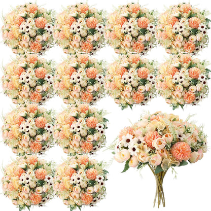 Peonies Artificial Flowers Faux Roses Silk Flowers Hydrangea Artificial Bouquet for Wedding Table Centerpiece Floral Vase Home Office Bridal Decor(Light Yellow,12 Bundles)