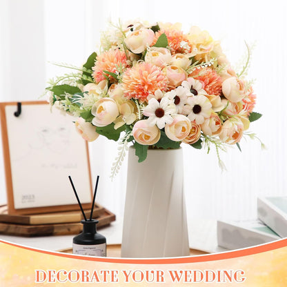 Peonies Artificial Flowers Faux Roses Silk Flowers Hydrangea Artificial Bouquet for Wedding Table Centerpiece Floral Vase Home Office Bridal Decor(Light Yellow,12 Bundles)