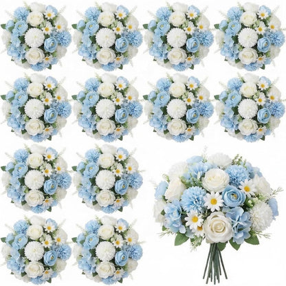Peonies Artificial Flowers Faux Roses Silk Flowers Hydrangea Artificial Bouquet for Wedding Table Centerpiece Floral Vase Home Office Bridal Decor(Light Yellow,12 Bundles)