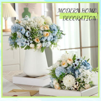 Peonies Artificial Flowers Faux Roses Silk Flowers Hydrangea Artificial Bouquet for Wedding Table Centerpiece Floral Vase Home Office Bridal Decor(Light Yellow,12 Bundles)